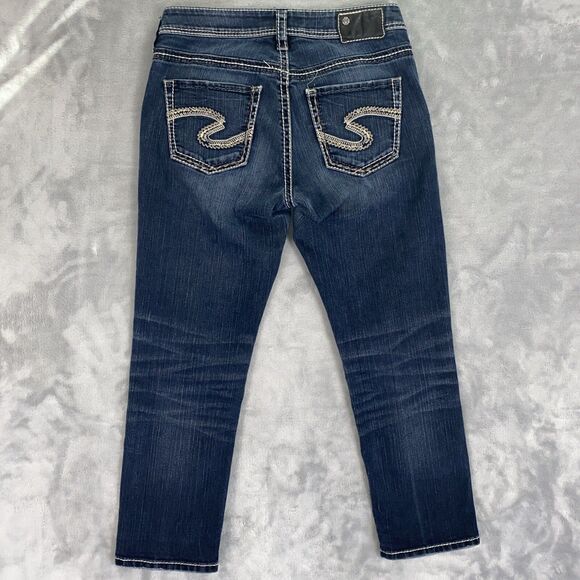 Silver Jeans Women's W28 Suki Dark Wash Thick Stitch Embroidered Straight Leg - Picture 1 of 9